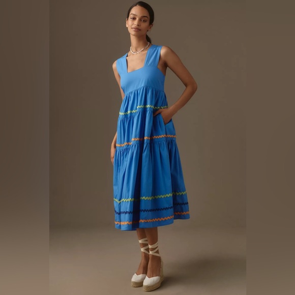 💫Anthropologie💫 Helena Square-Neck Tiered Midi Dress - Picture 2 of 5